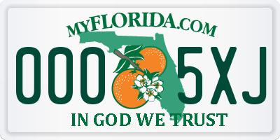 FL license plate 0005XJ