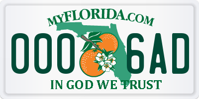 FL license plate 0006AD