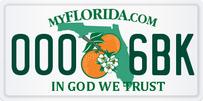 FL license plate 0006BK