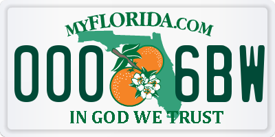 FL license plate 0006BW