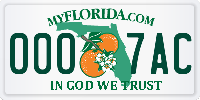 FL license plate 0007AC