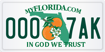 FL license plate 0007AK