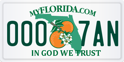 FL license plate 0007AN