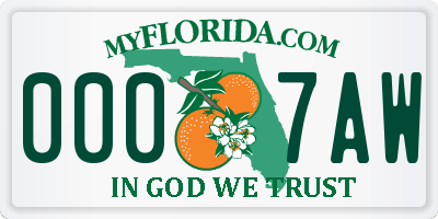FL license plate 0007AW