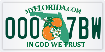 FL license plate 0007BW