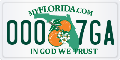 FL license plate 0007GA