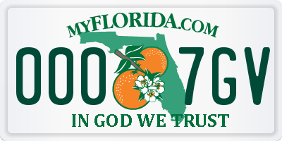 FL license plate 0007GV