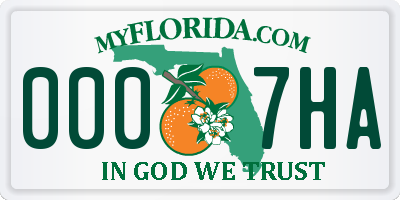 FL license plate 0007HA