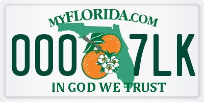 FL license plate 0007LK