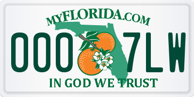 FL license plate 0007LW