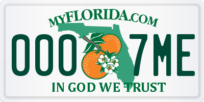 FL license plate 0007ME