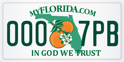 FL license plate 0007PB