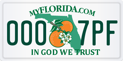 FL license plate 0007PF