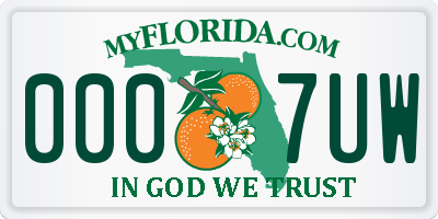 FL license plate 0007UW
