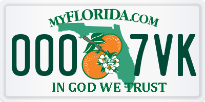 FL license plate 0007VK