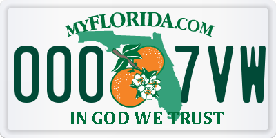 FL license plate 0007VW