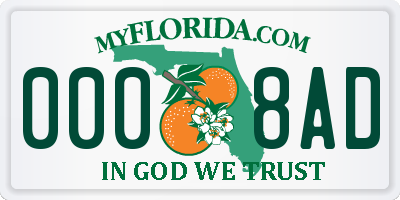 FL license plate 0008AD