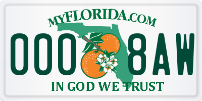 FL license plate 0008AW