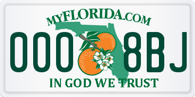 FL license plate 0008BJ