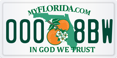 FL license plate 0008BW