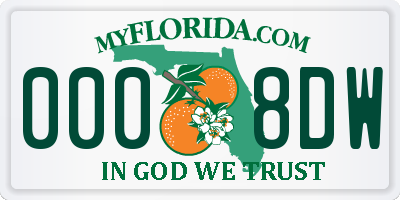 FL license plate 0008DW
