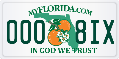 FL license plate 0008IX