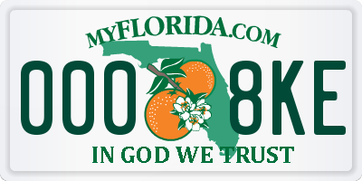 FL license plate 0008KE