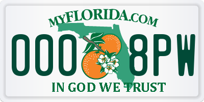 FL license plate 0008PW
