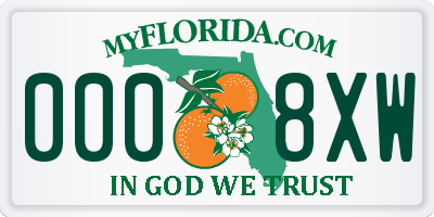 FL license plate 0008XW