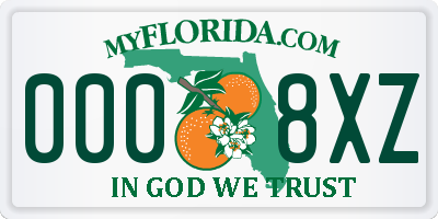 FL license plate 0008XZ