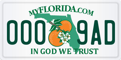 FL license plate 0009AD