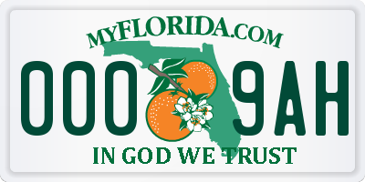 FL license plate 0009AH