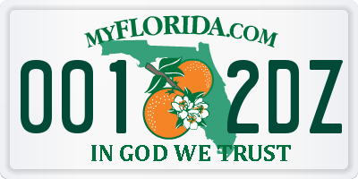 FL license plate 0012DZ