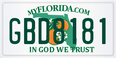 FL license plate GBD8181