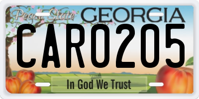 GA license plate CAR0205