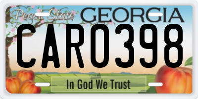 GA license plate CAR0398