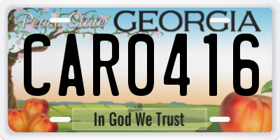 GA license plate CAR0416