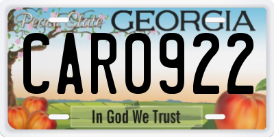 GA license plate CAR0922