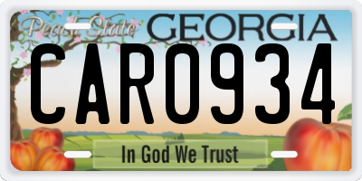 GA license plate CAR0934