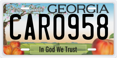 GA license plate CAR0958