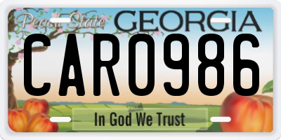 GA license plate CAR0986