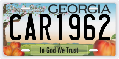 GA license plate CAR1962