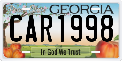 GA license plate CAR1998