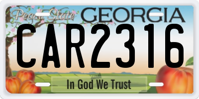 GA license plate CAR2316