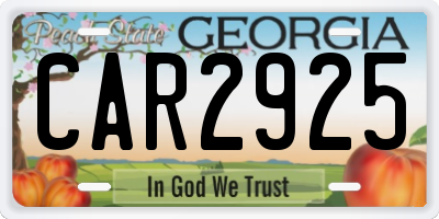 GA license plate CAR2925