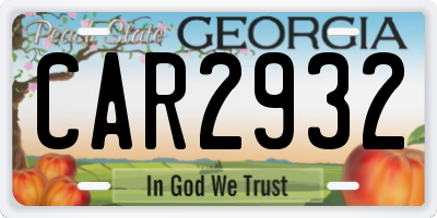 GA license plate CAR2932