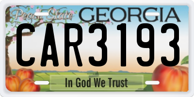 GA license plate CAR3193
