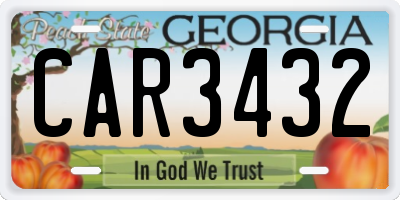 GA license plate CAR3432