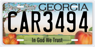 GA license plate CAR3494