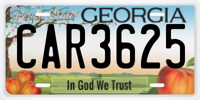 GA license plate CAR3625